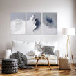 Unusual Wall Art for Living Room Scandi Nordic Mountain Landscape Grey White Blue Art wall art displayed on a wall in a styled room — view 8