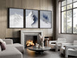 Unusual Wall Art for Living Room Scandi Nordic Mountain Landscape Grey White Blue Art wall art displayed on a wall in a styled room — view 9