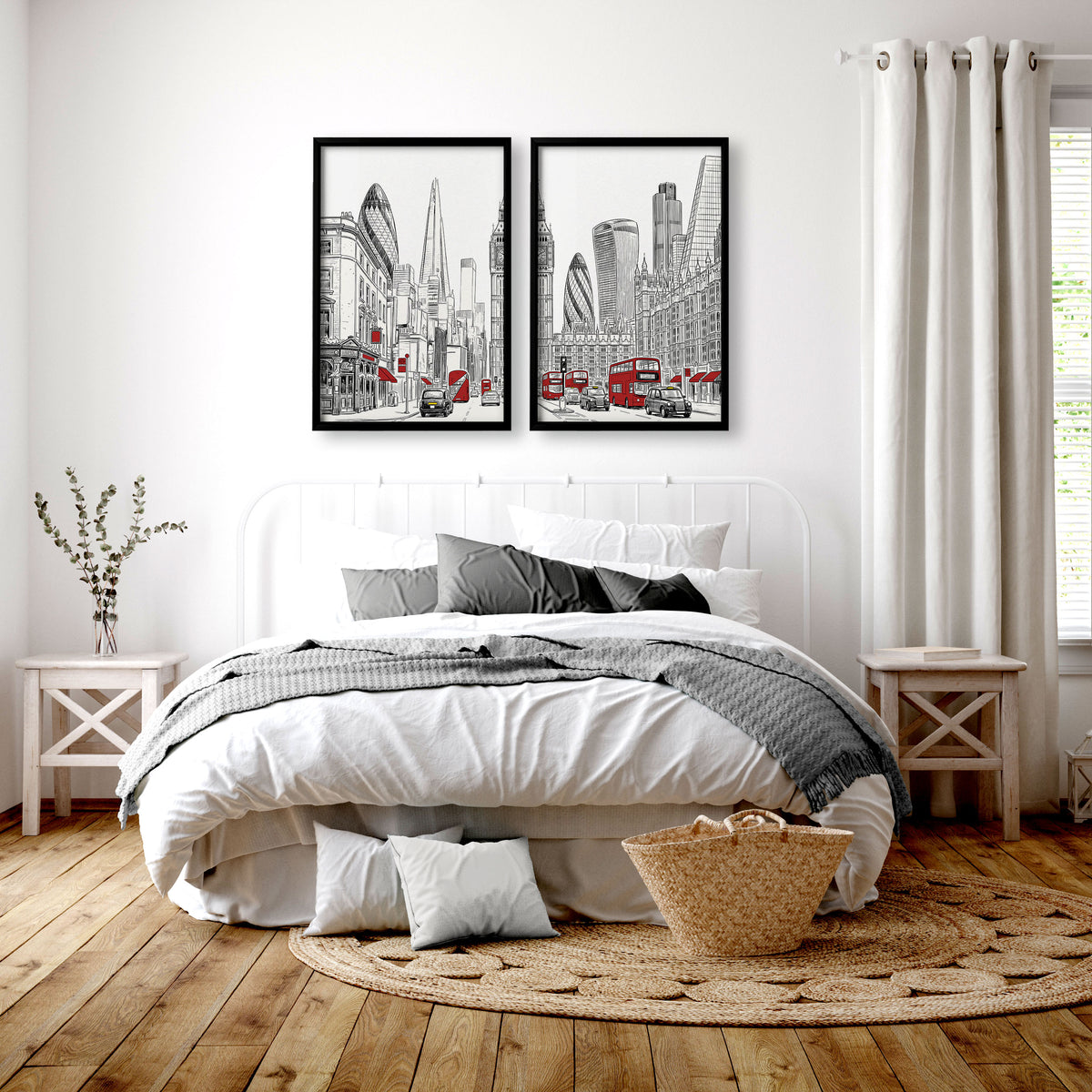 Urban Artwork London Skyline Sketch wall art displayed on a wall in a styled room — view 2