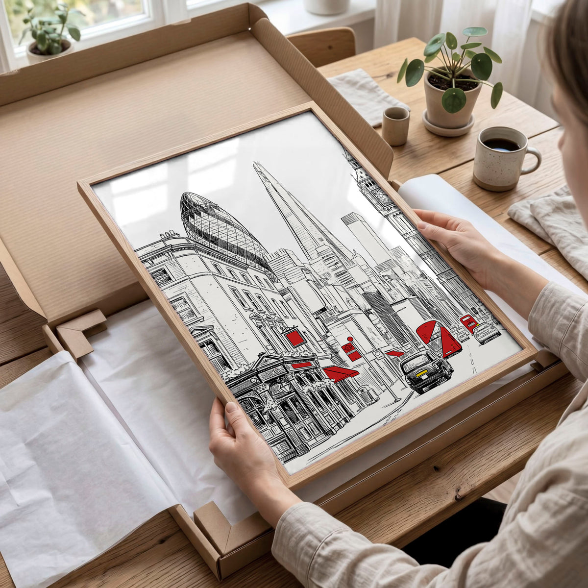 Urban Artwork London Skyline Sketch wall art displayed on a wall in a styled room — view 5