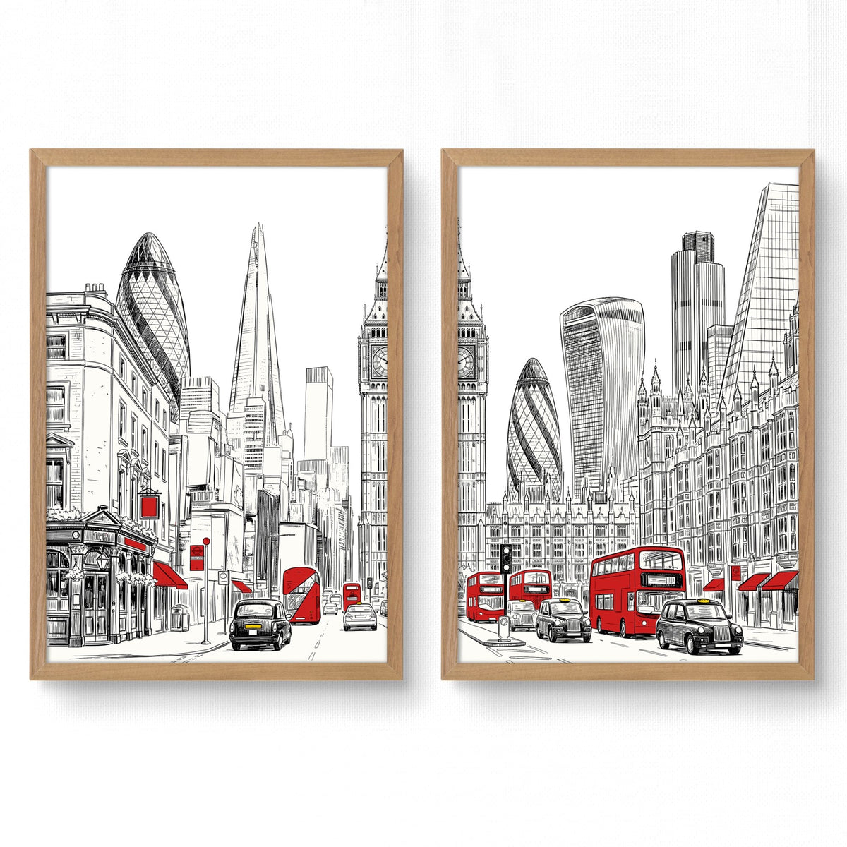 Urban Artwork London Skyline Sketch Wall Art Prints | Set of 2