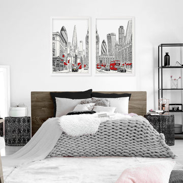 Urban Artwork London Skyline Sketch Wall Art Prints | Set of 2