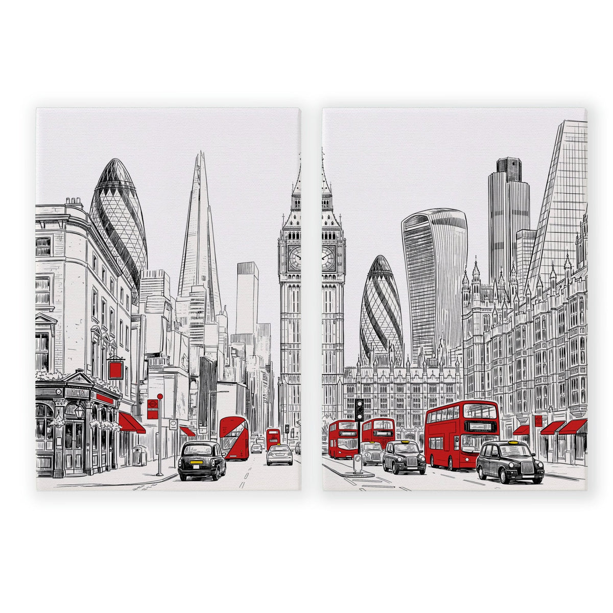 Urban Artwork London Skyline Sketch Wall Art Prints | Set of 2