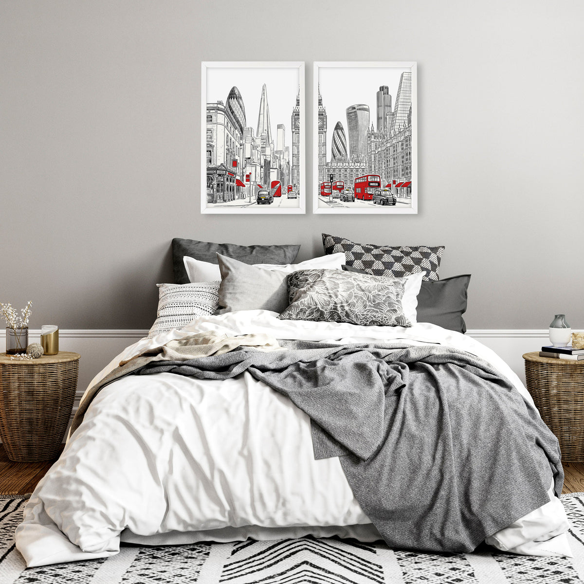 Urban Artwork London Skyline Sketch Wall Art Prints | Set of 2