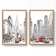 Urban Artwork London Skyline Sketch wall art in an oak frame