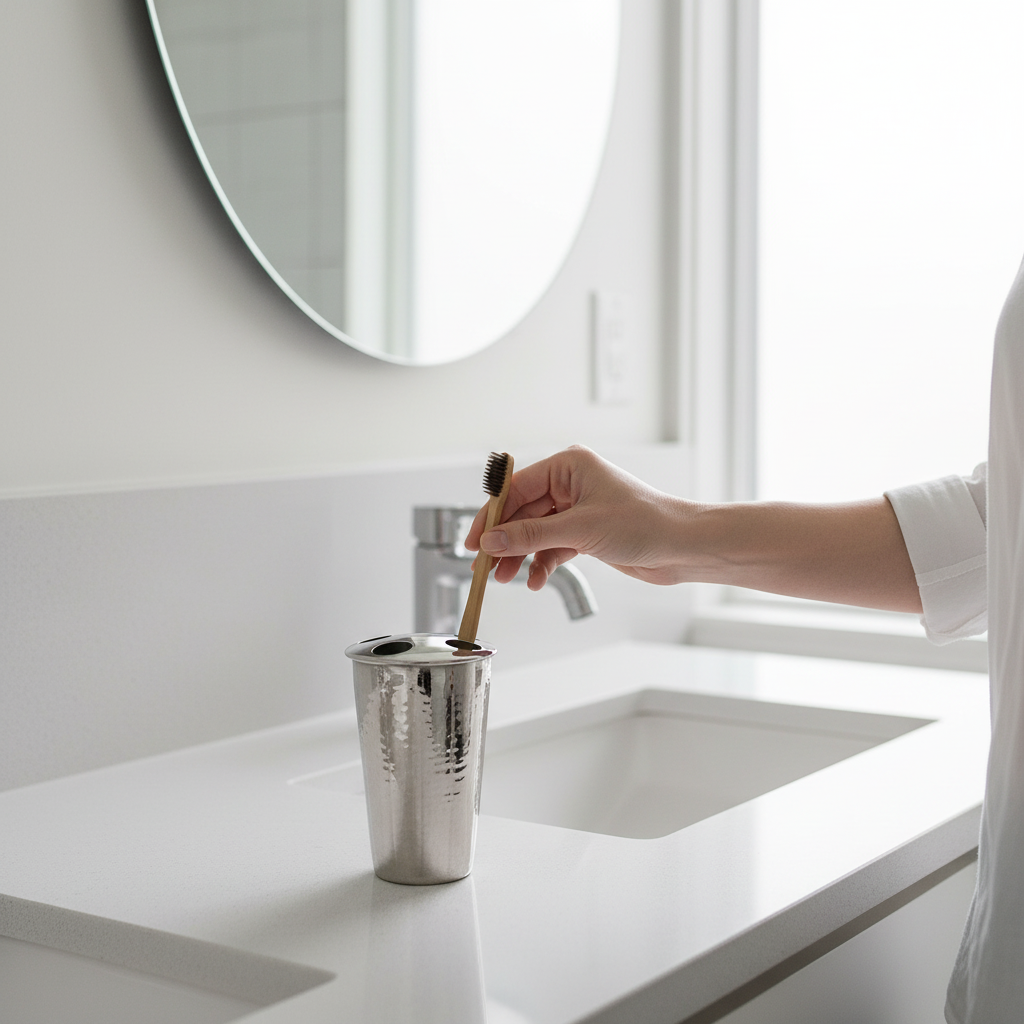 Vaco Hammered Bathroom Nickel Finish Toothbrush Holder