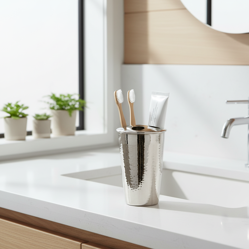 Vaco Hammered Bathroom Nickel Finish Toothbrush Holder