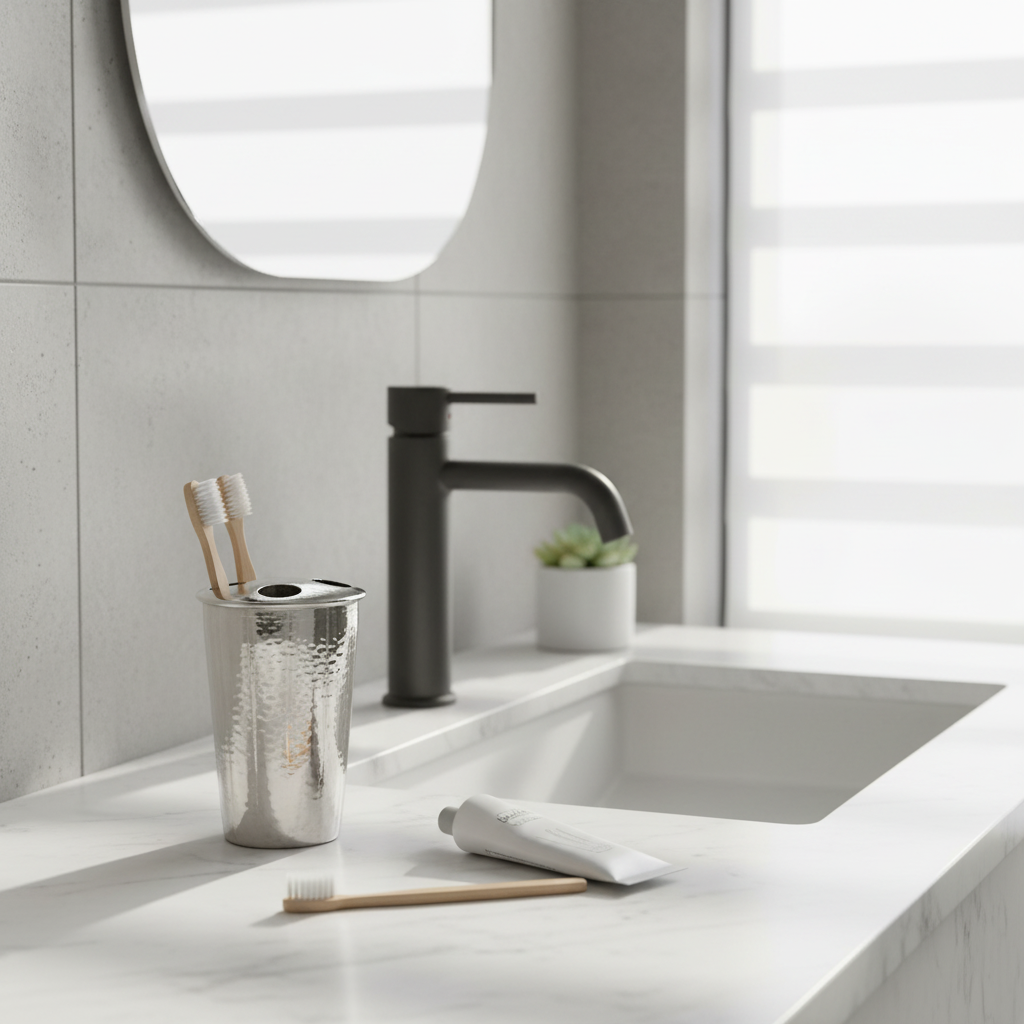 Vaco Hammered Bathroom Nickel Finish Toothbrush Holder