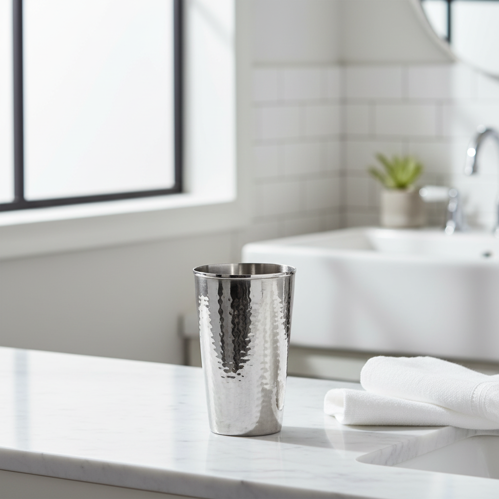 Vaco Hammered Bathroom Nickel Finish Tumbler