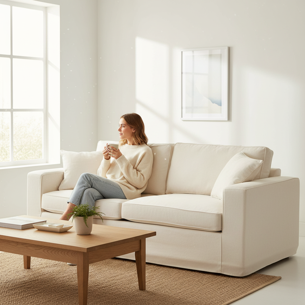 Valensole 3 Seat Cream Fabric Sofa
