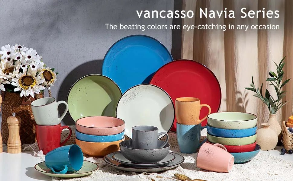 Vancasso 16/32/48 - Piece Ceramic Beige Stoneware Dinnerware Set with Dinner Plate,Dessert Plate,800ml Bowl, Mug Tableware Set