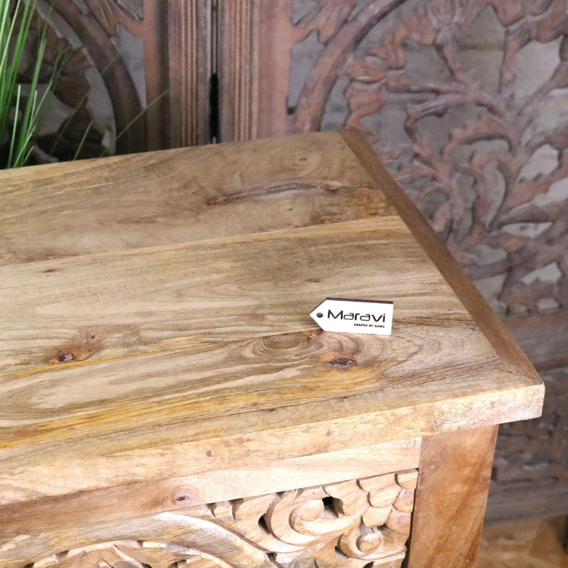 Vansura Carved Bedside Table 2 Drawer