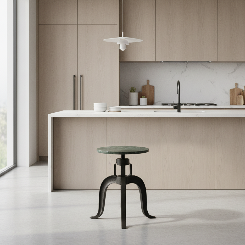 Vasco 3 Leg Bar Stool With Green Marble Top