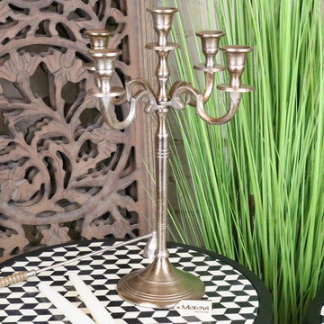 Veeha Candelabra Centerpiece 5 Candle Holder 40cm Champagne Gold
