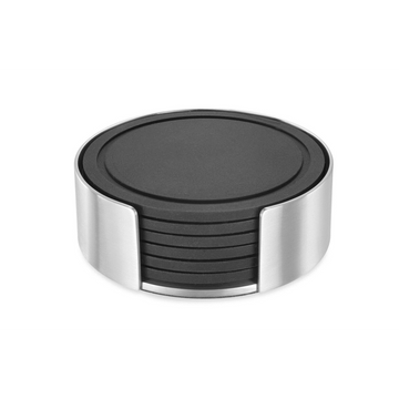 Vetro Silicone Coaster Set with Brushed Steel Stand - 6 Piece