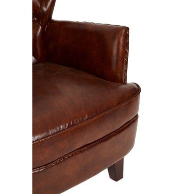 Victor Brown Leather Armchair with Button Tufted Back