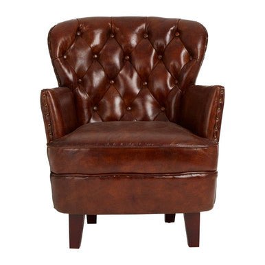 Victor Brown Leather Armchair with Button Tufted Back