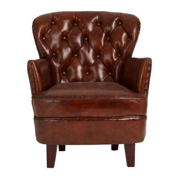 Victor Brown Leather Armchair with Button Tufted Back