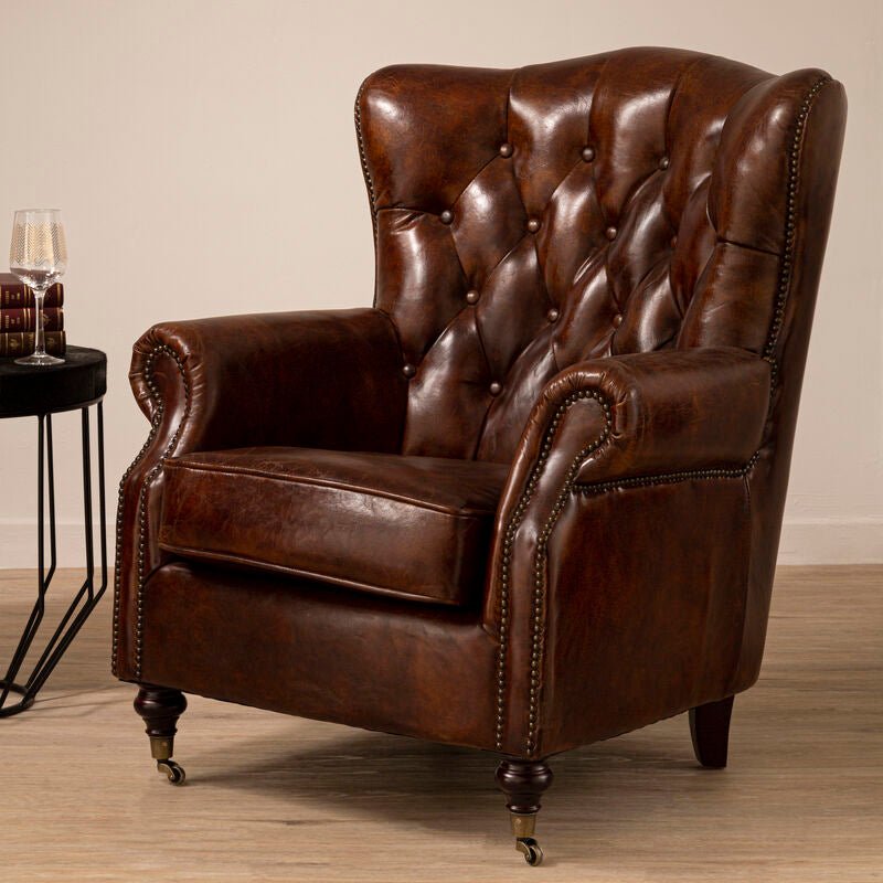 Victor Brown Leather Scroll Armchair