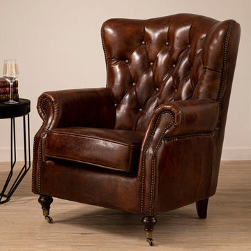 Victor Brown Leather Scroll Armchair