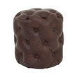 Victor Button Tufted Brown Leather Stool