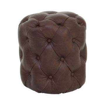 Victor Button Tufted Brown Leather Stool