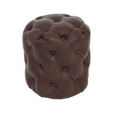 Victor Button Tufted Brown Leather Stool