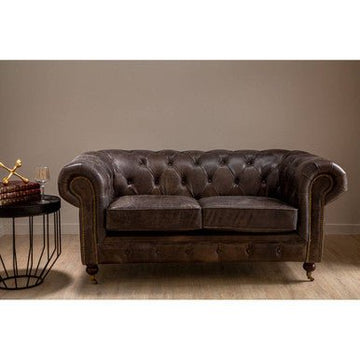 Victor Dark Grey Brown Leather Chesterfield 2 Seat Sofa