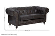 Victor Dark Grey Brown Leather Chesterfield 2 Seat Sofa