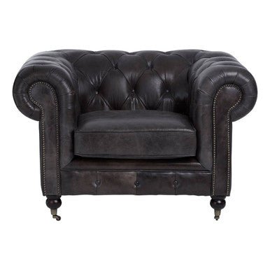 Victor Dark Grey Brown Leather Chesterfield Chair