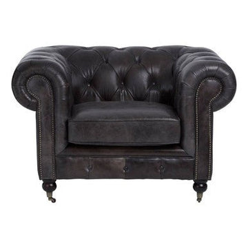 Victor Dark Grey Brown Leather Chesterfield Chair