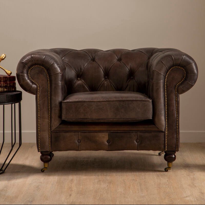 Victor Dark Grey Brown Leather Chesterfield Chair