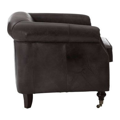 Victor Dark Grey Brown Leather Curved Armchair