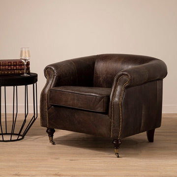 Victor Dark Grey Brown Leather Curved Armchair