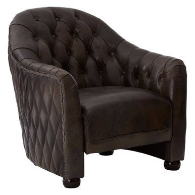 Victor Dark Grey Brown Leather Tub Chair