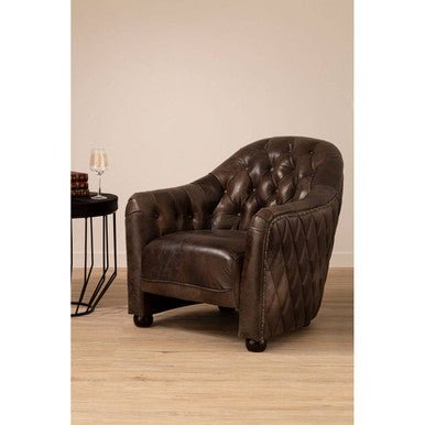 Victor Dark Grey Brown Leather Tub Chair