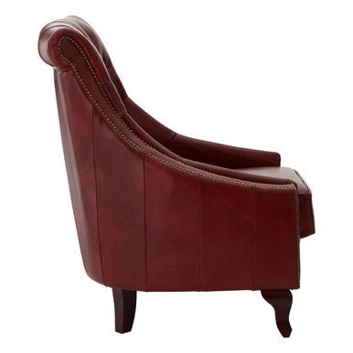 Victor Deep Red Leather Lounge Chair with Tufted Back