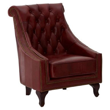 Victor Deep Red Leather Lounge Chair with Tufted Back