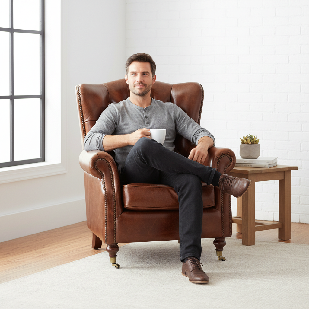 Victor Brown Leather Scroll Armchair