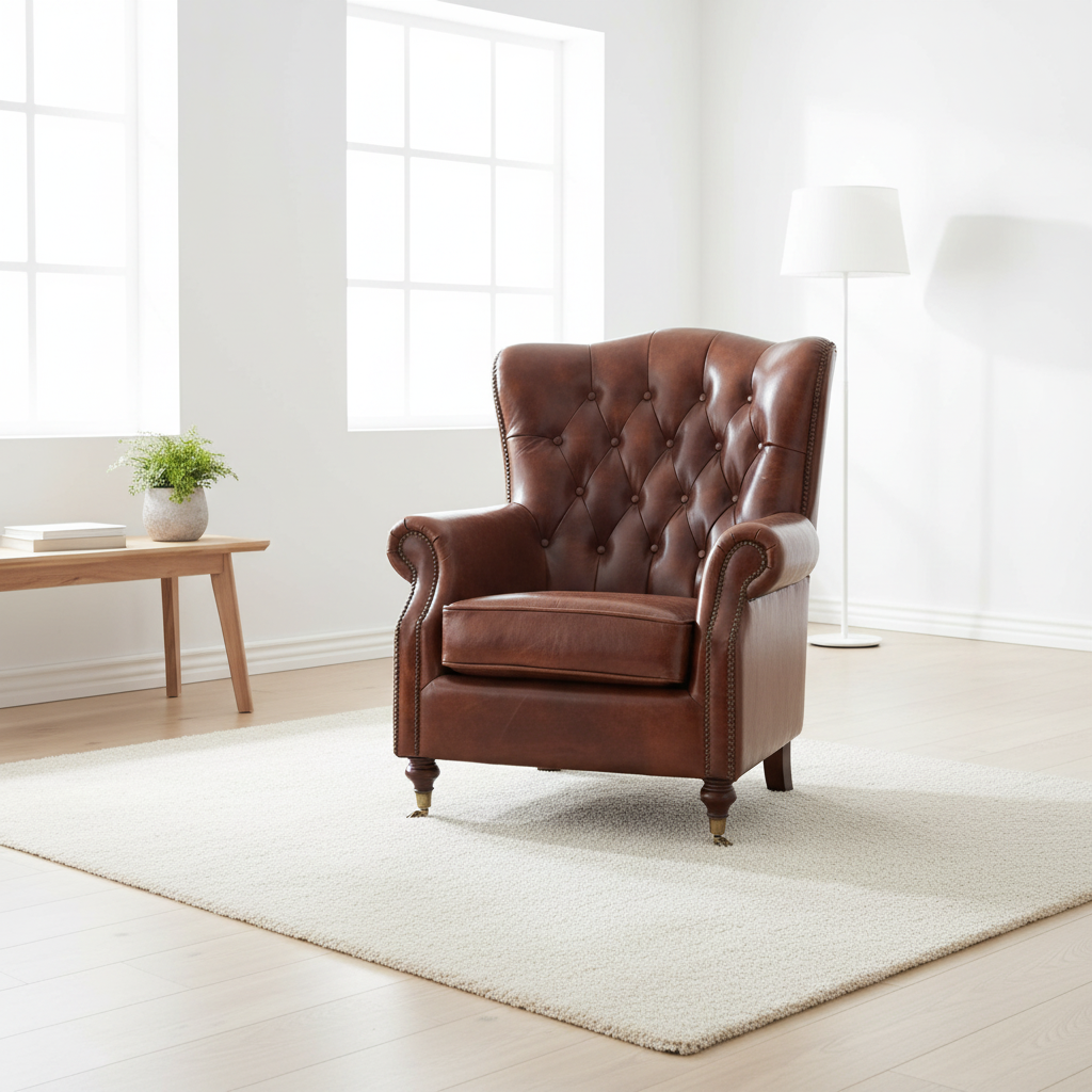 Victor Brown Leather Scroll Armchair