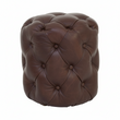 Victor Button Tufted Brown Leather Stool