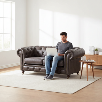 Victor Dark Grey Brown Leather Chesterfield 2 Seat Sofa