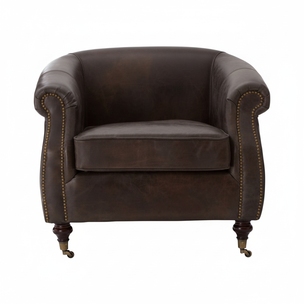 Victor Dark Grey Brown Leather Curved Armchair