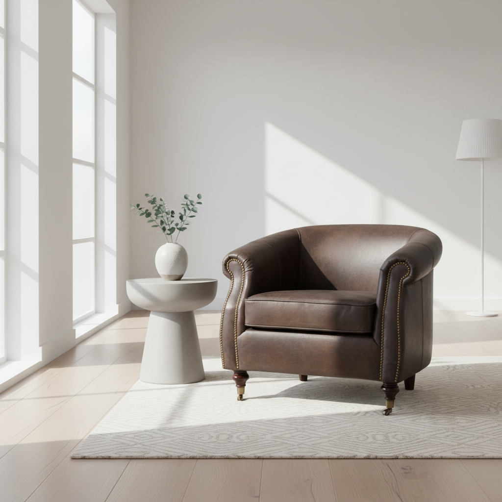 Victor Dark Grey Brown Leather Curved Armchair