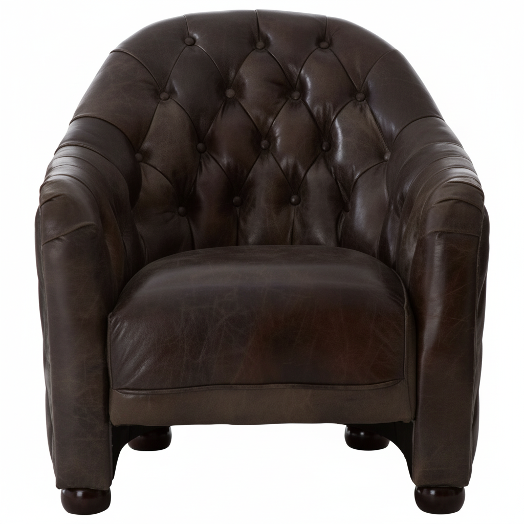 Victor Dark Grey Brown Leather Tub Chair