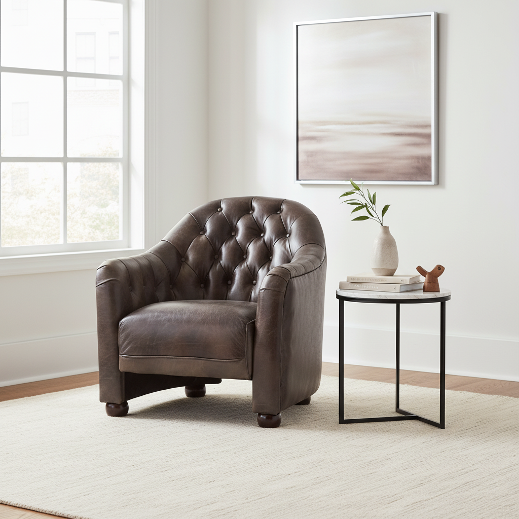 Victor Dark Grey Brown Leather Tub Chair