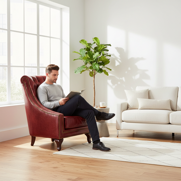 Victor Deep Red Leather Lounge Chair with Tufted Back