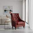 Victor Deep Red Leather Lounge Chair with Tufted Back