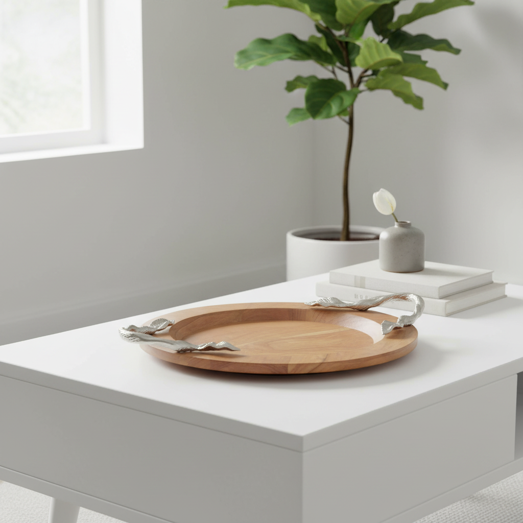 Vine Acacia Wood Small Round Tray