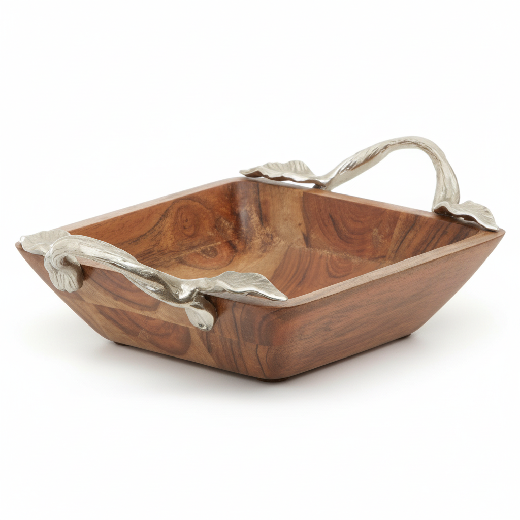 Vine Acacia Wood Square Bowl